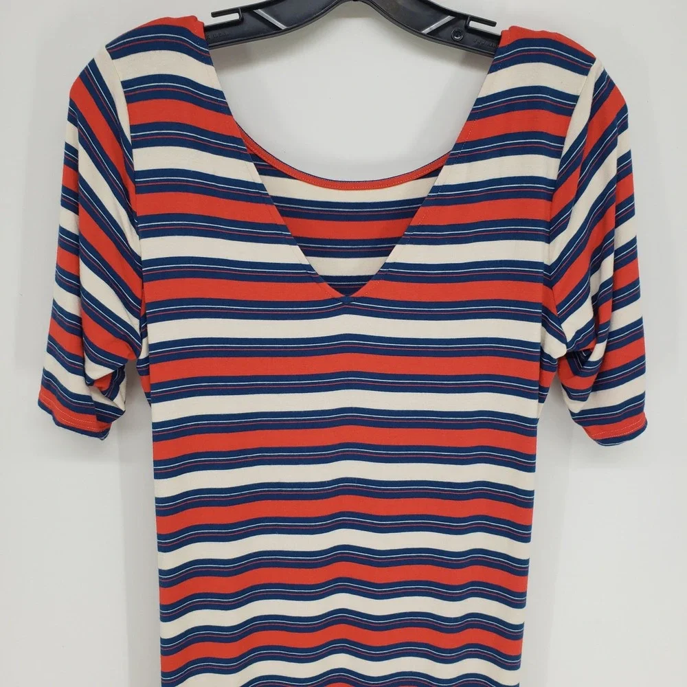 Rachel Zoe Striped Maternity Dress Small Red Blue Ruched Bodycon Short Sleeve - Picture 6 of 8